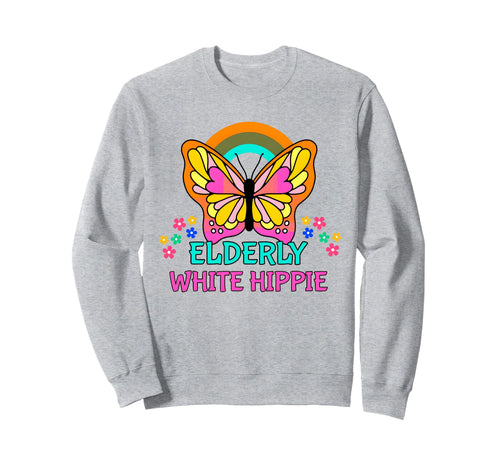 Elderly White Hippie Rainbow Sweatshirt - Minimalist Print for Adults - T-Shirt, Sweatshirt, Hoodie