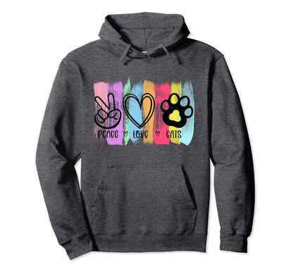 Peace Love Cats Hippy Hoodie - Unique Graphic Men Women - T-Shirt, Sweatshirt, Hoodie