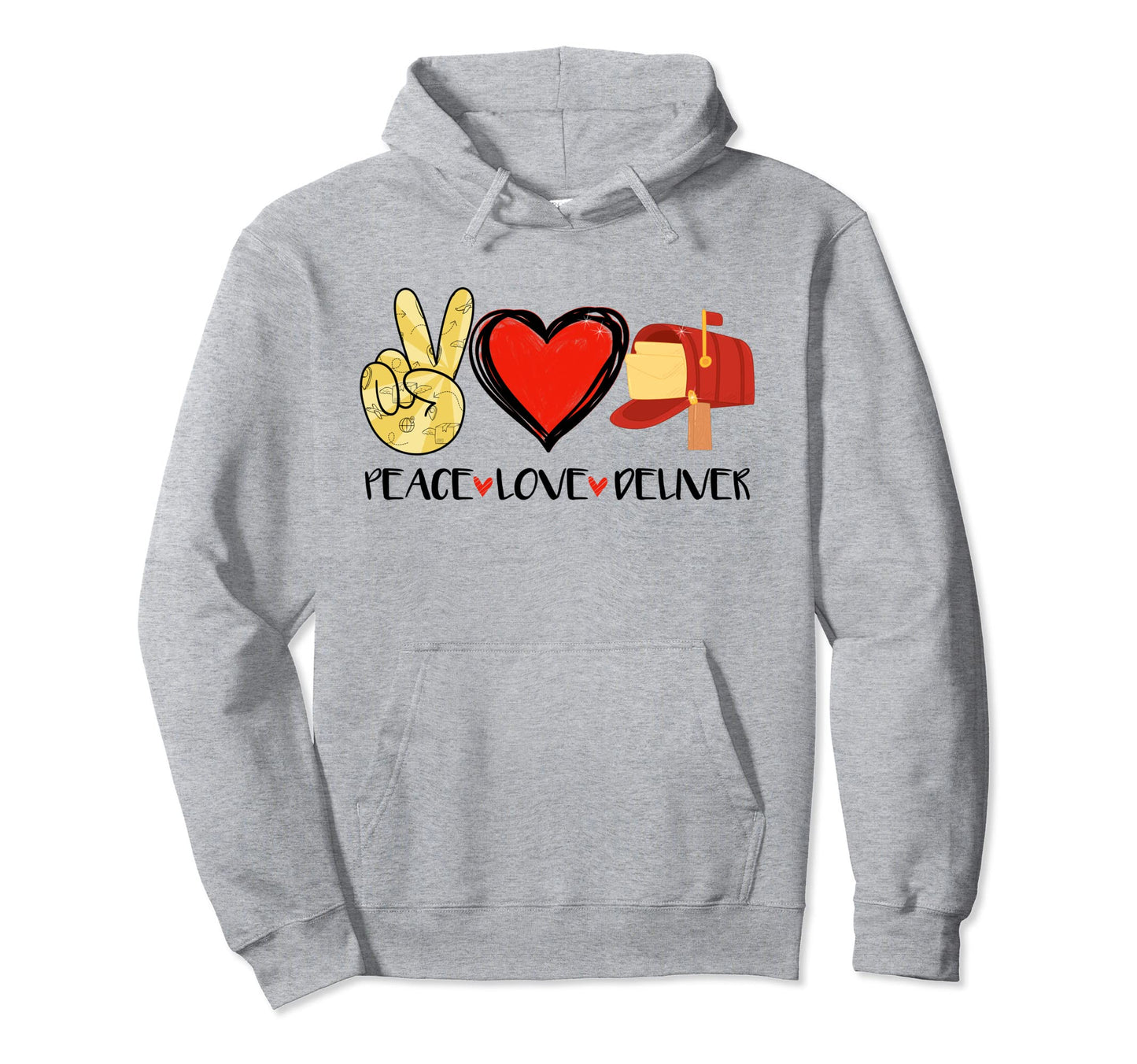 Peace Love Deliver Post Box Postal Hoodie - Novelty Apparel Men Women - T-Shirt, Sweatshirt, Hoodie