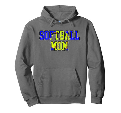 Blue Softball Mom Mama Mother Game Day Hoodie - Unique Graphic Unisex - T-Shirt, Sweatshirt, Hoodie
