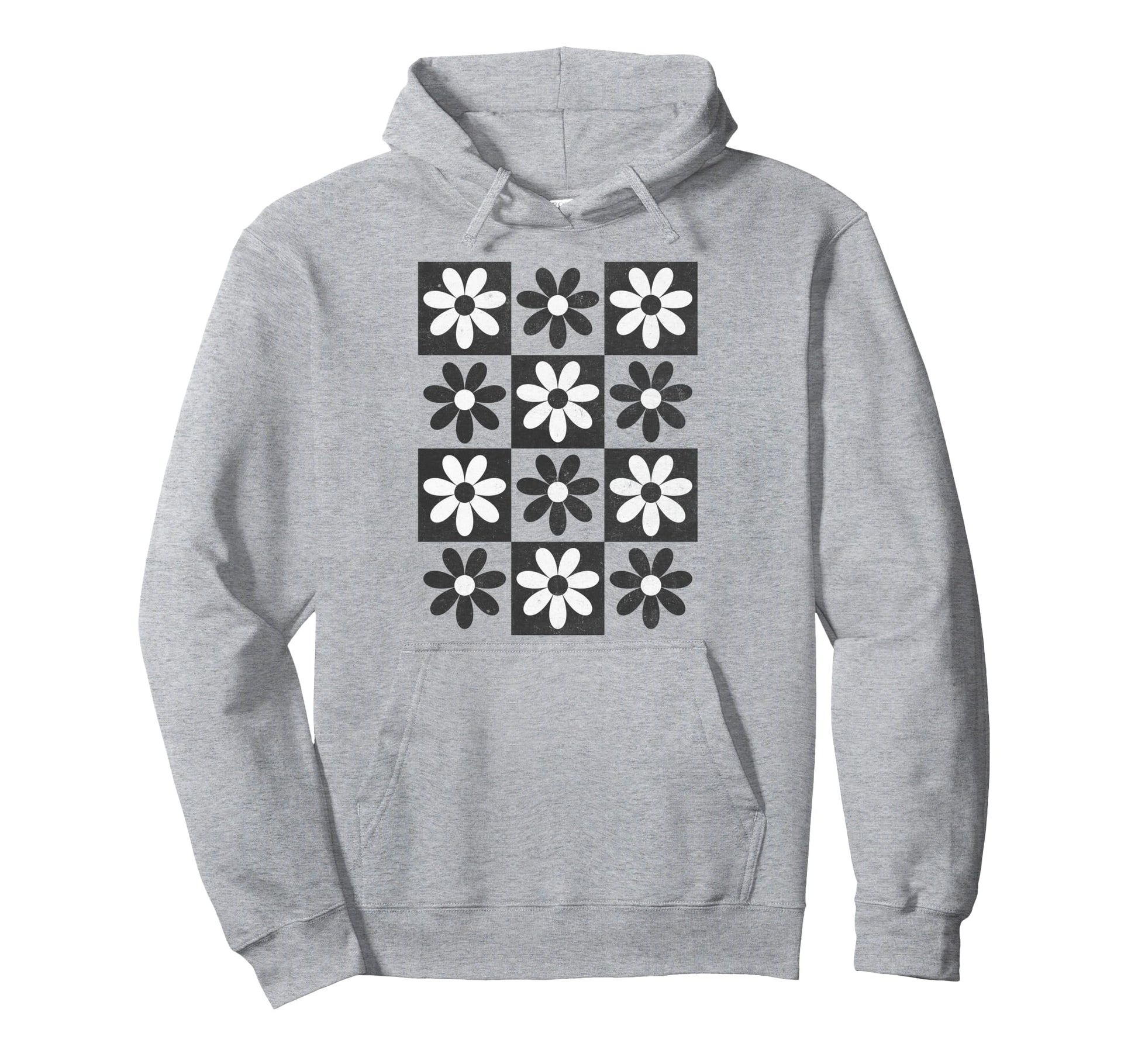 Checkerboard Checkered Boho Flowers Hoodie - Unique Graphic Men Women - T-Shirt, Sweatshirt, Hoodie
