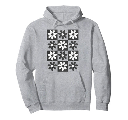 Checkerboard Checkered Boho Flowers Hoodie - Unique Graphic Men Women - T-Shirt, Sweatshirt, Hoodie