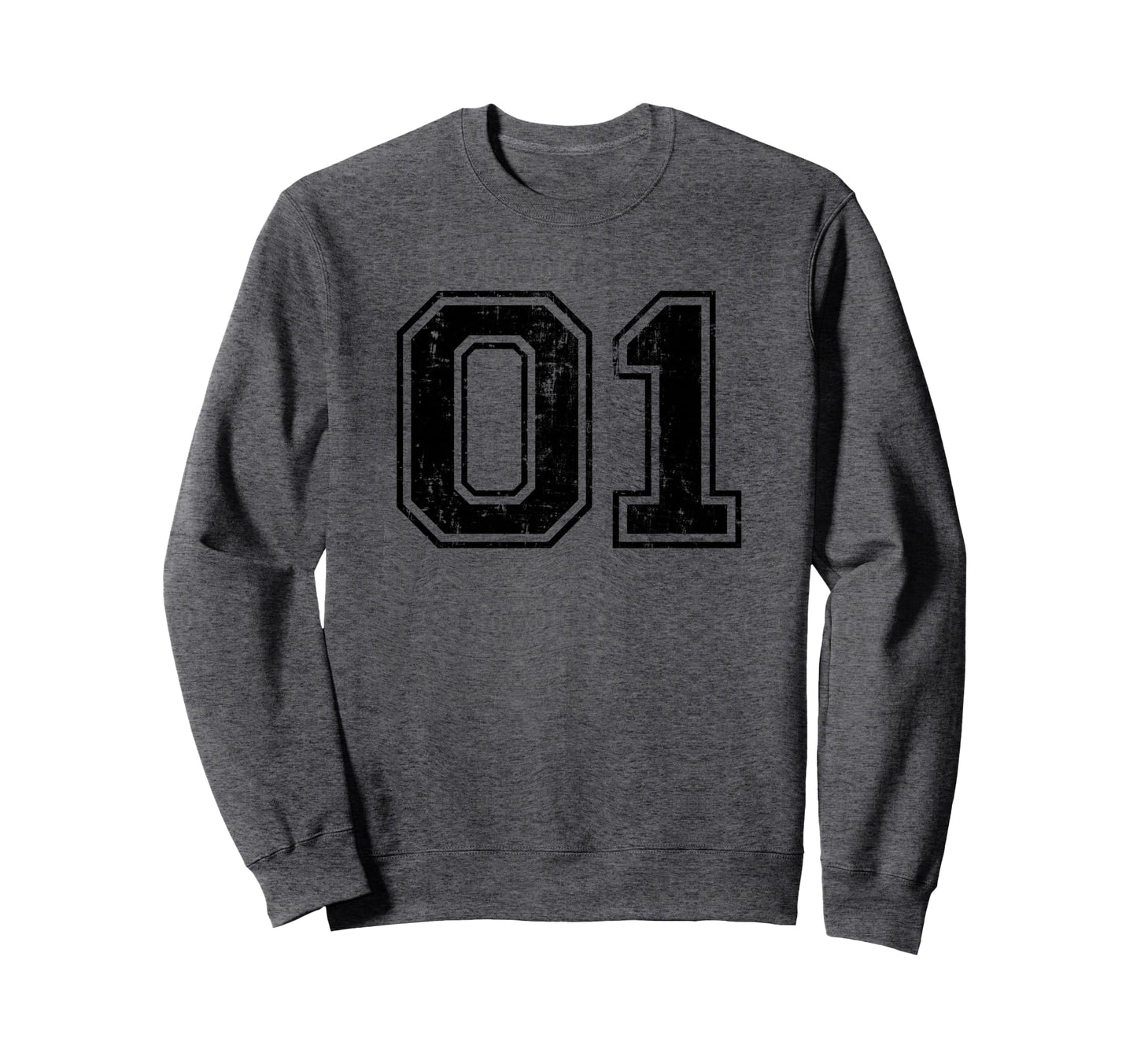 Number 01 One Varsity Distressed Sweatshirt - Minimalist Print Unisex - T-Shirt, Sweatshirt, Hoodie