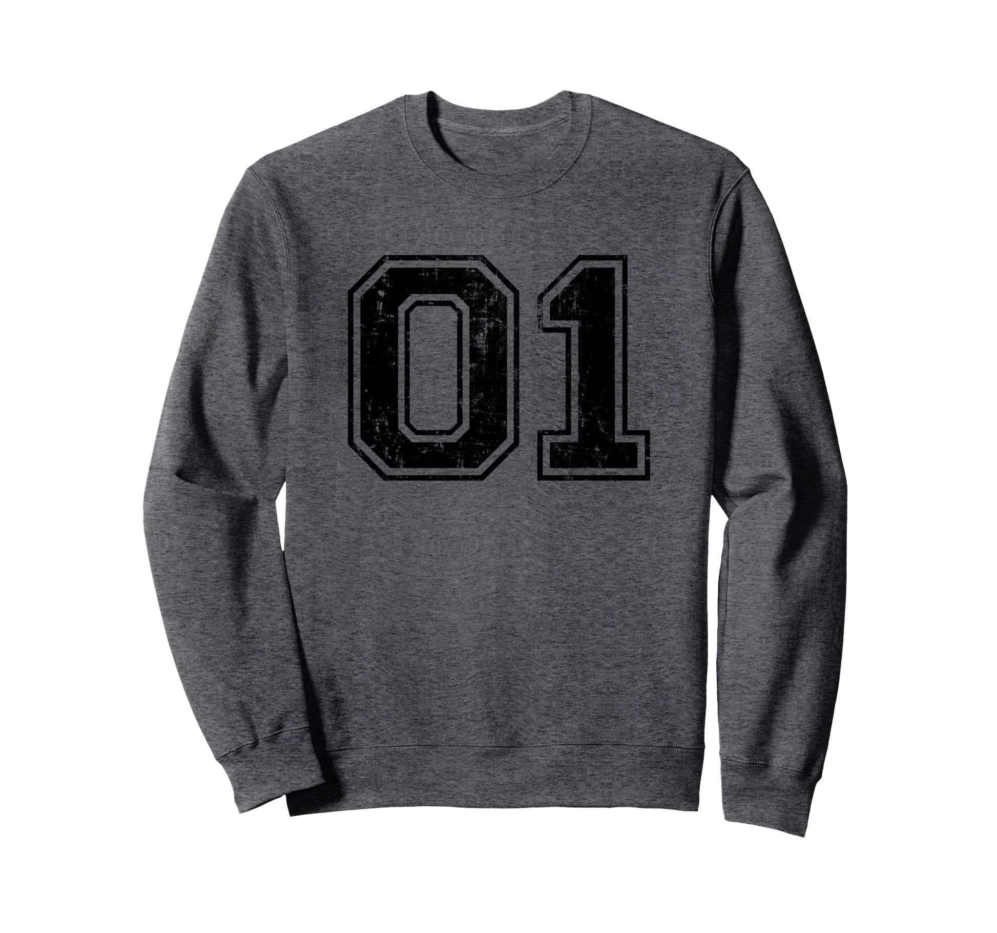 Number 01 One Varsity Distressed Sweatshirt - Minimalist Print Unisex - T-Shirt, Sweatshirt, Hoodie