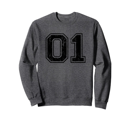 Number 01 One Varsity Distressed Sweatshirt - Minimalist Print Unisex - T-Shirt, Sweatshirt, Hoodie