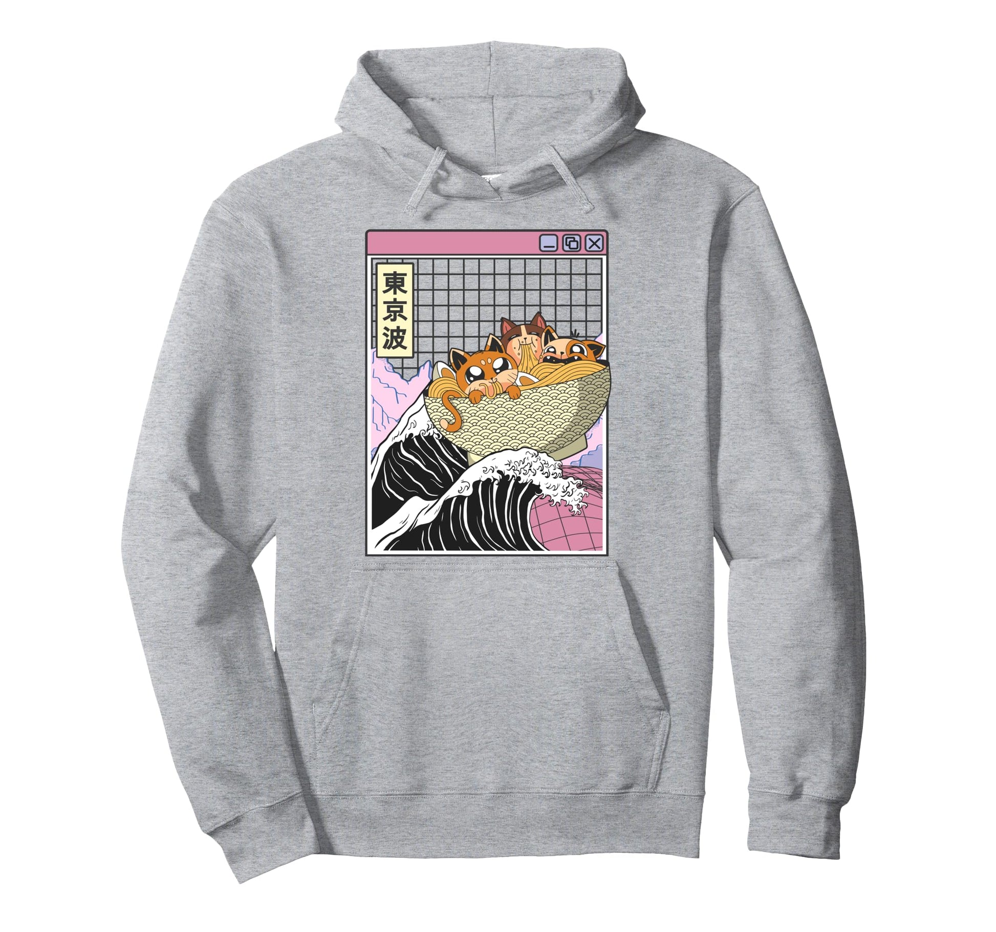 Cats Eating Ramen Kanagawa Wave Kawaii Hoodie - Aesthetic Graphic Unisex - T-Shirt, Sweatshirt, Hoodie