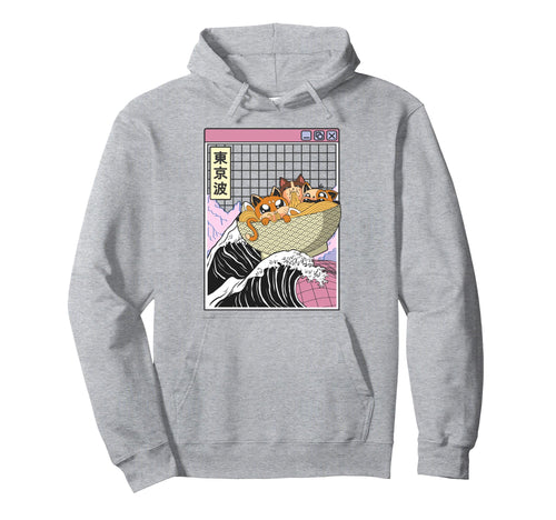 Cats Eating Ramen Kanagawa Wave Kawaii Hoodie - Aesthetic Graphic Unisex - T-Shirt, Sweatshirt, Hoodie