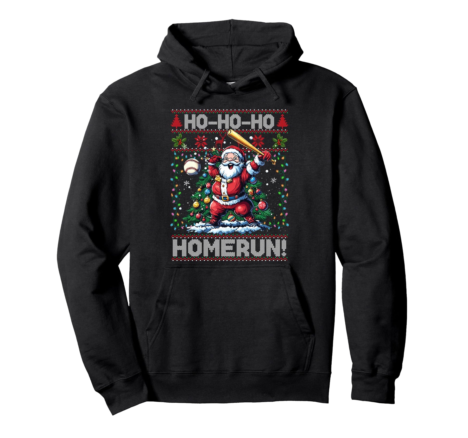 Merry Santa Playing Baseball Hoodie - Casual Everyday Wear Men Women - T-Shirt, Sweatshirt, Hoodie