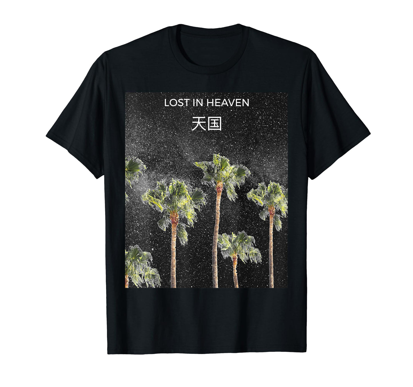 Aesthetic Vaporwave Palm Trees Kanji T-Shirt - Trendy Graphic Men Women - T-Shirt, Sweatshirt, Hoodie