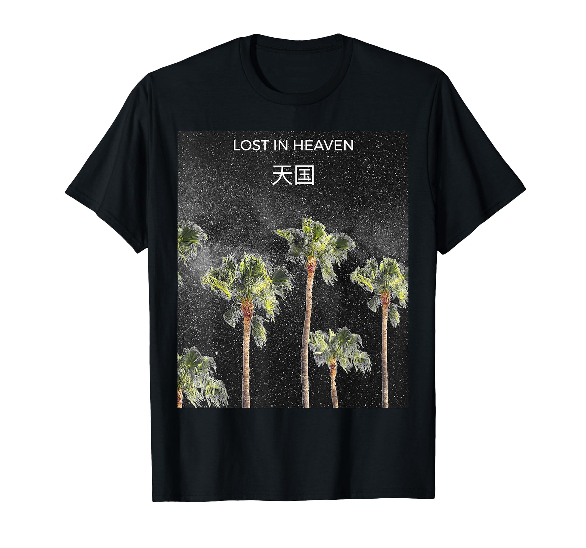 Aesthetic Vaporwave Palm Trees Kanji T-Shirt - Trendy Graphic Men Women - T-Shirt, Sweatshirt, Hoodie