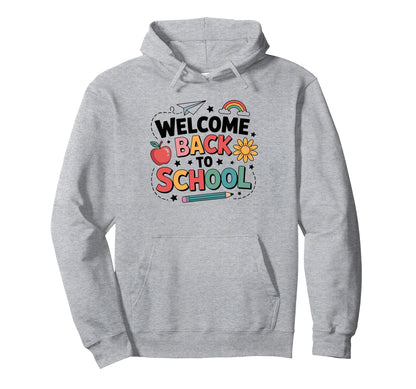 Welcome Back To School Colorful Hoodie - Minimalist Print for Adults - T-Shirt, Sweatshirt, Hoodie