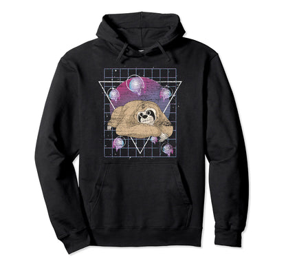 Sloth 80S Art Synthwave Wildlife Hoodie - Aesthetic Graphic for Adults - T-Shirt, Sweatshirt, Hoodie