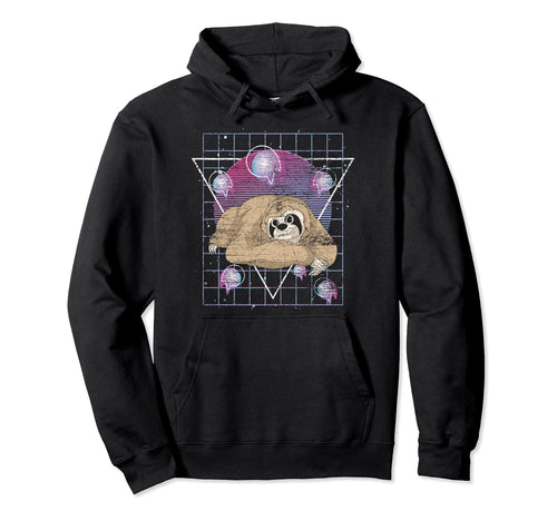 Sloth 80S Art Synthwave Wildlife Hoodie - Aesthetic Graphic for Adults - T-Shirt, Sweatshirt, Hoodie