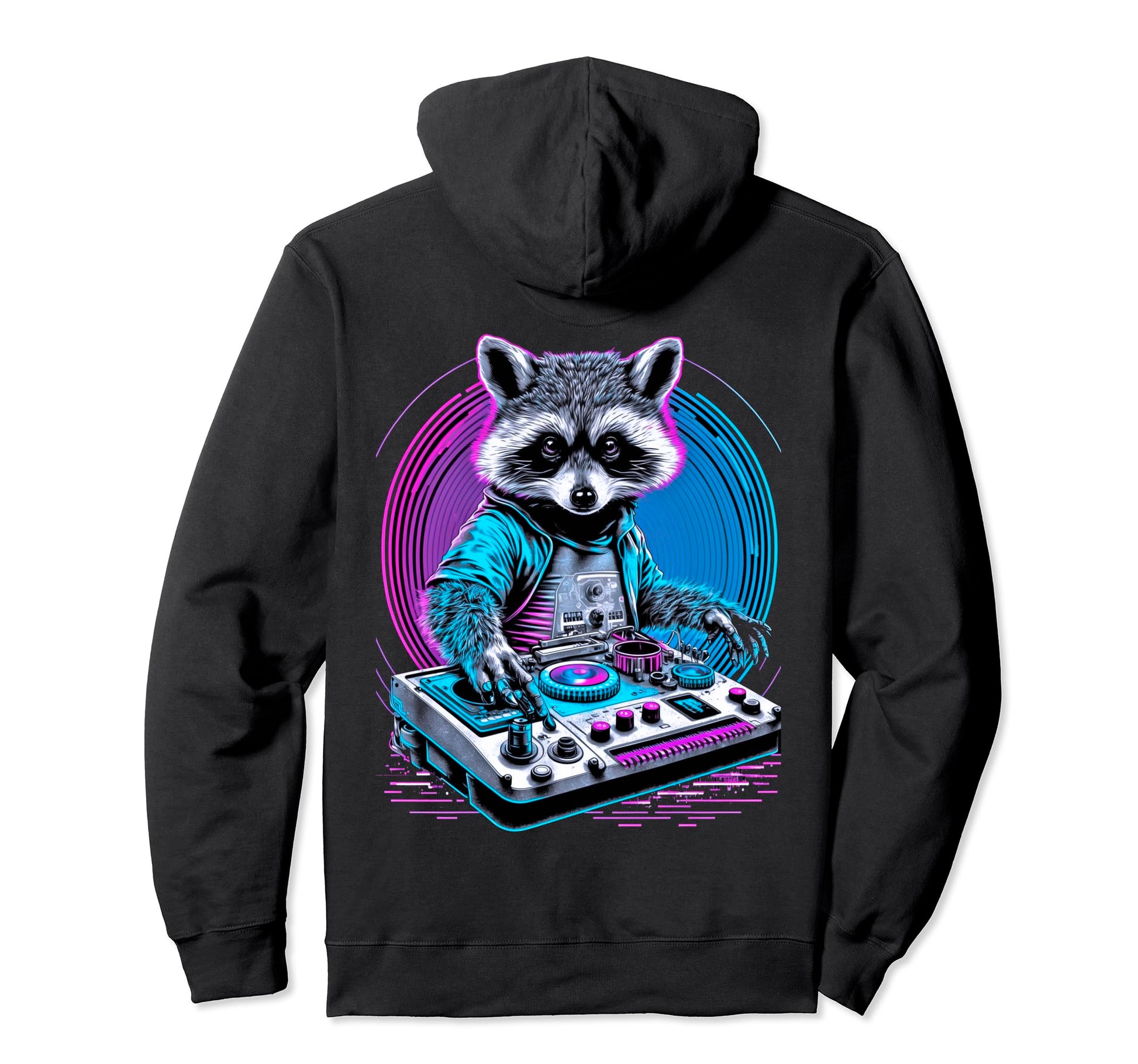Retrowave Raccoon Dj Techno Synthwave Hoodie - Casual Everyday Wear Unisex - T-Shirt, Sweatshirt, Hoodie