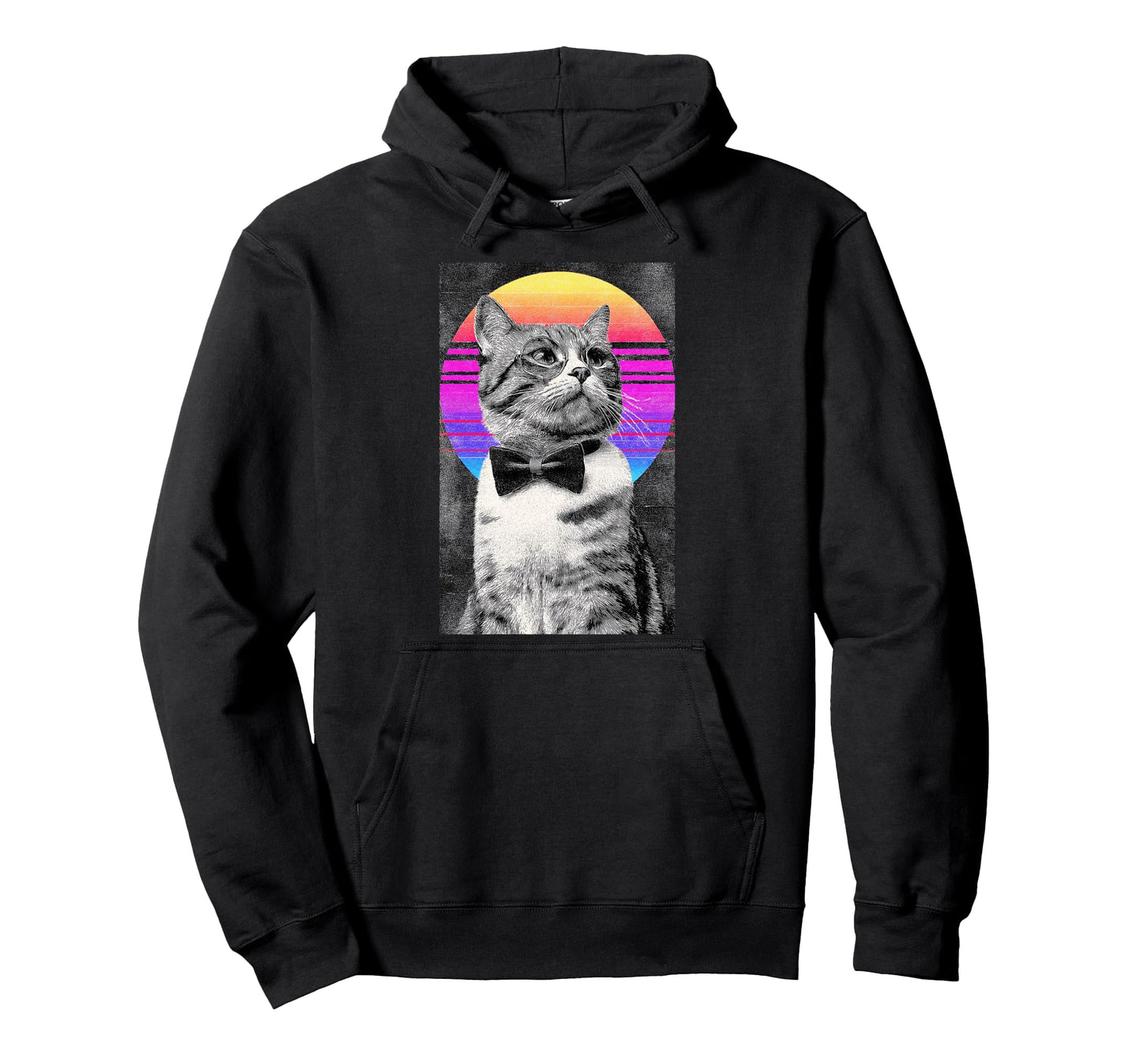 Funny Cat Bow Tie 80S Synthwave Hoodie - Novelty Apparel Unisex - T-Shirt, Sweatshirt, Hoodie