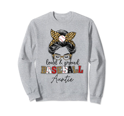 Proud Baseball Auntie Messy Bun Sweatshirt - Graphic Print Men Women - T-Shirt, Sweatshirt, Hoodie