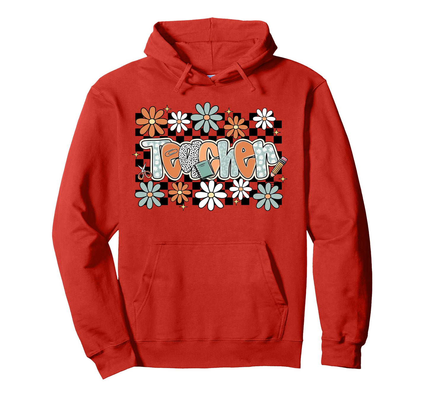 Teacher Groovy Daisy Floral Back To Hoodie - Aesthetic Graphic for Adults - T-Shirt, Sweatshirt, Hoodie