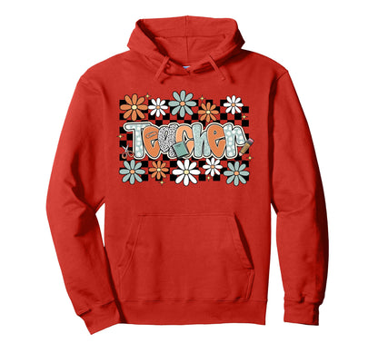Teacher Groovy Daisy Floral Back To Hoodie - Aesthetic Graphic for Adults - T-Shirt, Sweatshirt, Hoodie