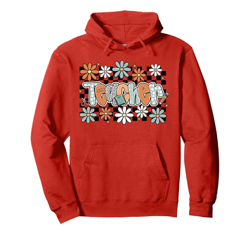 Teacher Groovy Daisy Floral Back To Hoodie - Aesthetic Graphic for Adults - T-Shirt, Sweatshirt, Hoodie