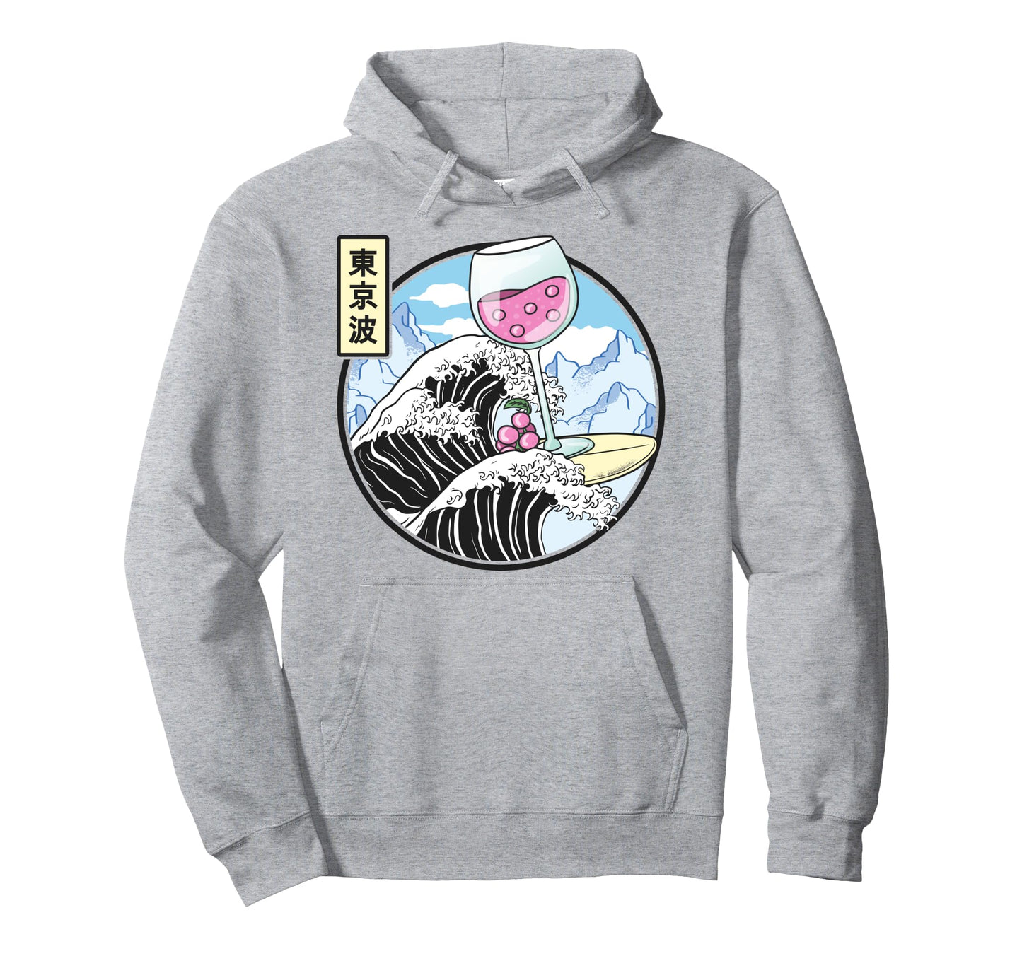 Surfing Wine Glass Kanagawa Wave Kawaii Hoodie - Trendy Graphic Unisex - T-Shirt, Sweatshirt, Hoodie