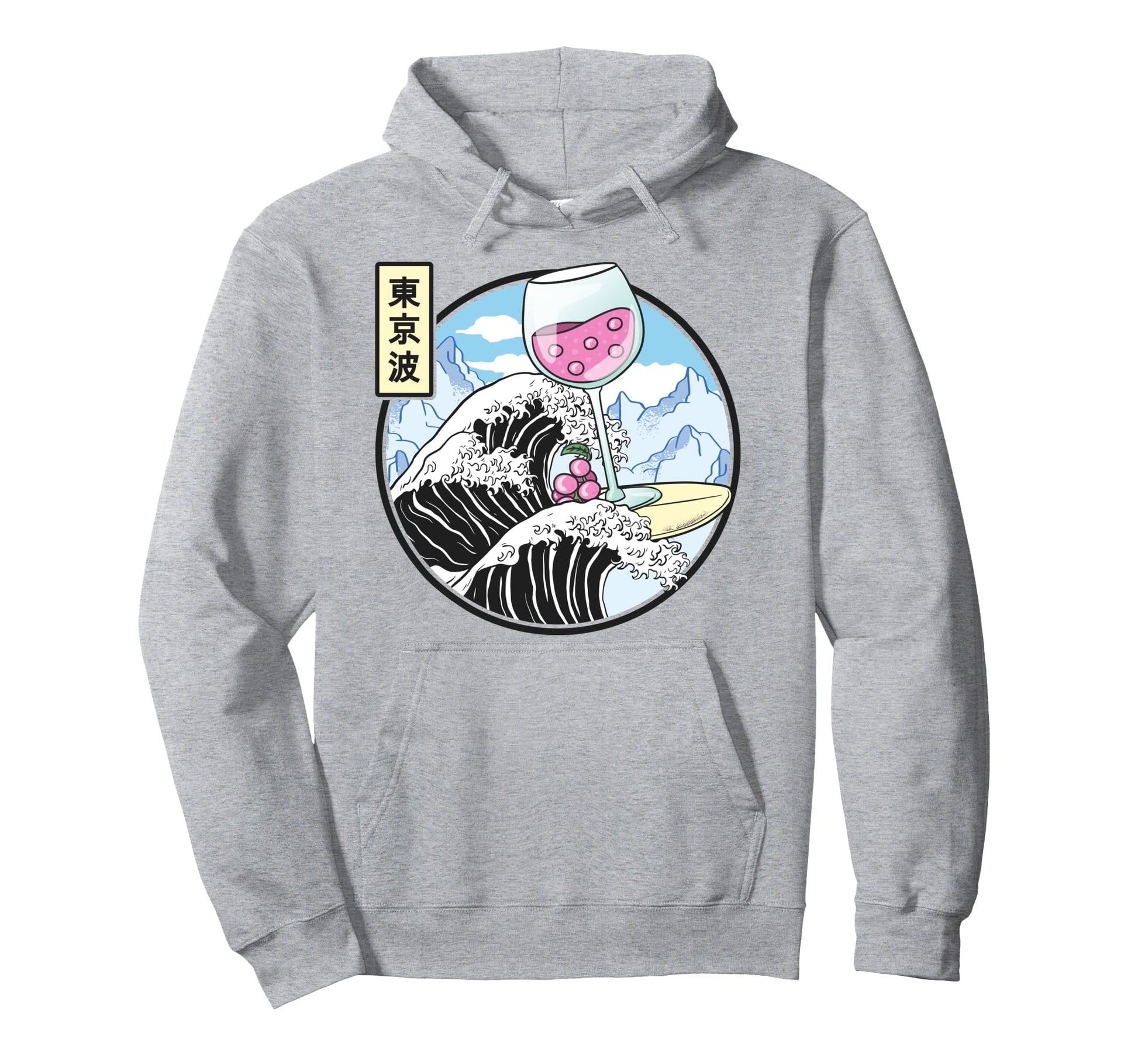 Surfing Wine Glass Kanagawa Wave Kawaii Hoodie - Trendy Graphic Unisex - T-Shirt, Sweatshirt, Hoodie