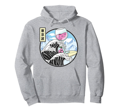 Surfing Wine Glass Kanagawa Wave Kawaii Hoodie - Trendy Graphic Unisex - T-Shirt, Sweatshirt, Hoodie
