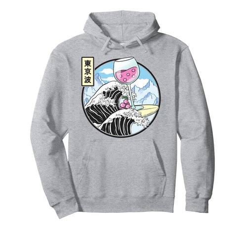 Surfing Wine Glass Kanagawa Wave Kawaii Hoodie - Trendy Graphic Unisex - T-Shirt, Sweatshirt, Hoodie