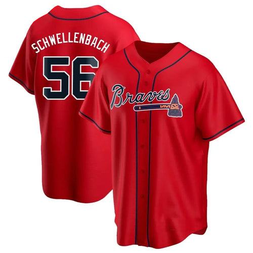 A.Braves #56 Spencer Schwellenbach Player Red Replica Game Baseball Jerseys baseball jersey product view 1