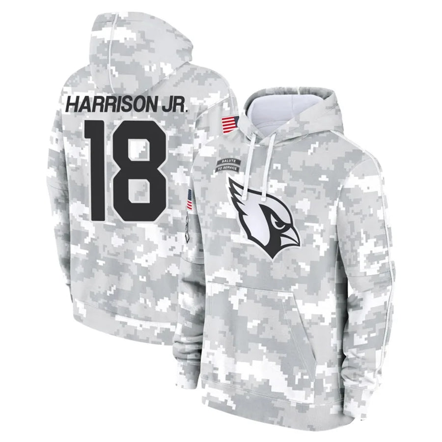 A.Cardinals #18 Marvin Harrison Jr. Player Camo Salute to Service Hoodies Football Jerseys football jersey product view 1