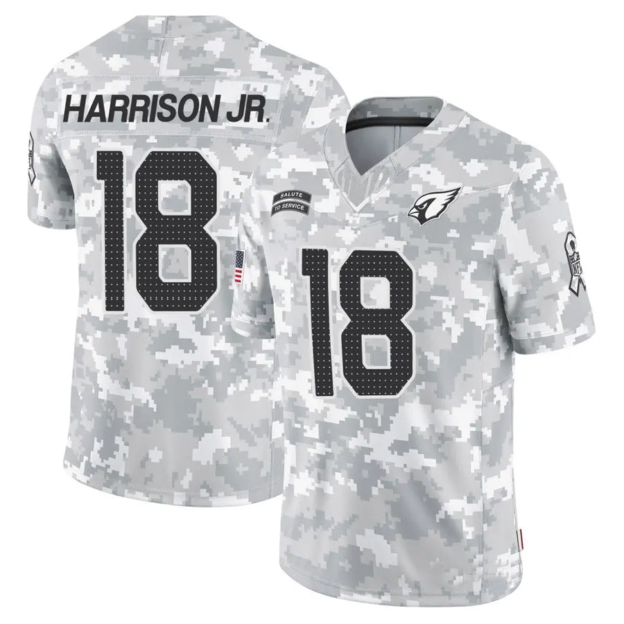 A.Cardinals #18 Marvin Harrison Jr. Player Camo Salute to Service Limited Stitched Football Jerseys football jersey product view 1