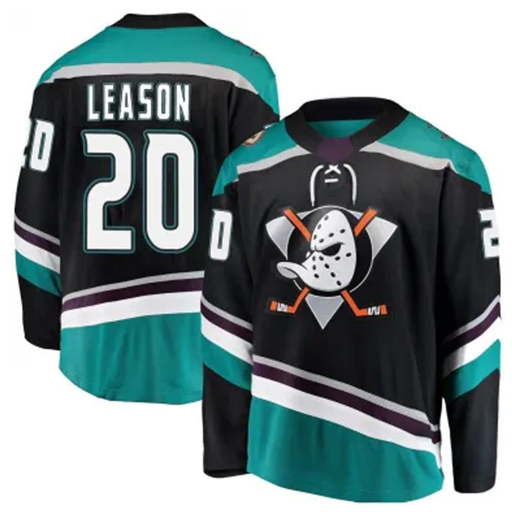 A.Ducks #20 Brett Leason Player Supporters Black Home Game Hockey Jerseys hockey jersey product view 1