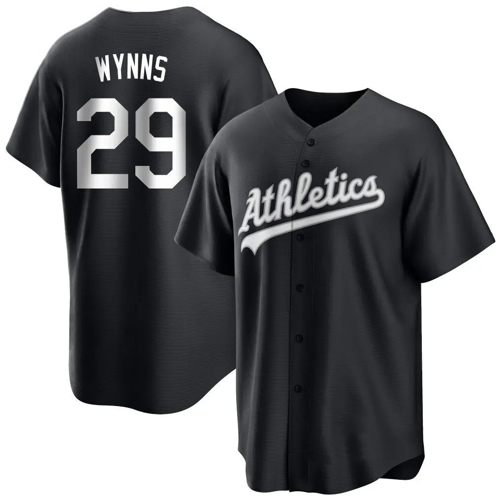 Athletics #29 Austin Wynns Player Black Replica Game Baseball Jerseys baseball jersey product view 1