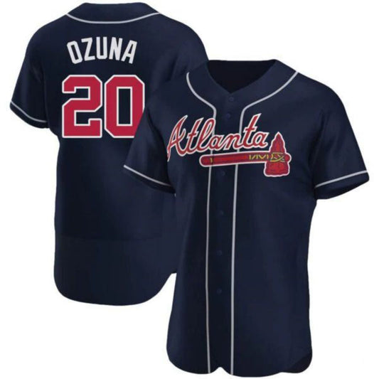#20 Marcell Ozuna Player A.Braves Navy Game Stitches Baseball Jerseys baseball jersey product view 1