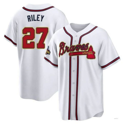 A.Braves #27 Austin Riley Player Gold White Game Jersey Stitches Baseball Jerseys baseball jersey product view 1