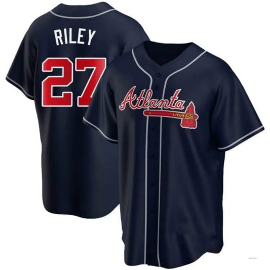 #27 Austin Riley Player A.Braves Navy Game Stitches Baseball Jerseys baseball jersey product view 1