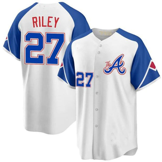 #27 Austin Riley Player A.Braves White Navy Stitches Baseball Jerseys baseball jersey product view 1