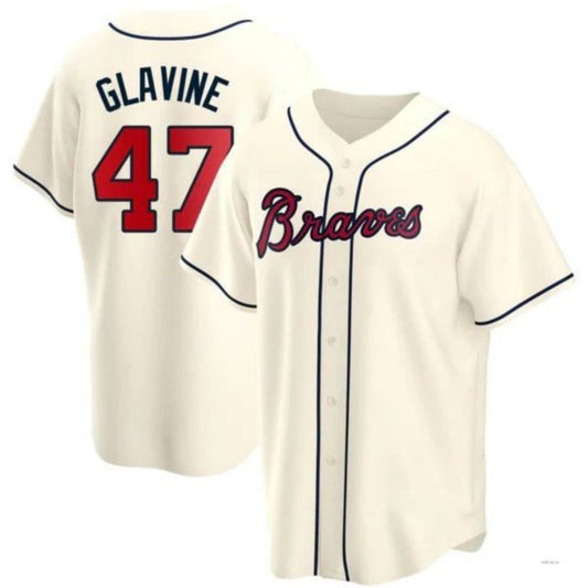 #47 Tom Glavine Player A.Braves Cream Alternate Game Stitches Baseball Jerseys baseball jersey product view 1