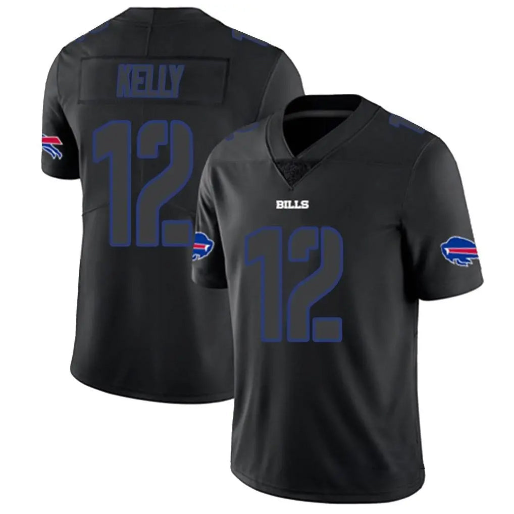 B.Bills #12 Jim Kelly Player Limited Black Impact Football Jerseys football jersey product view 1