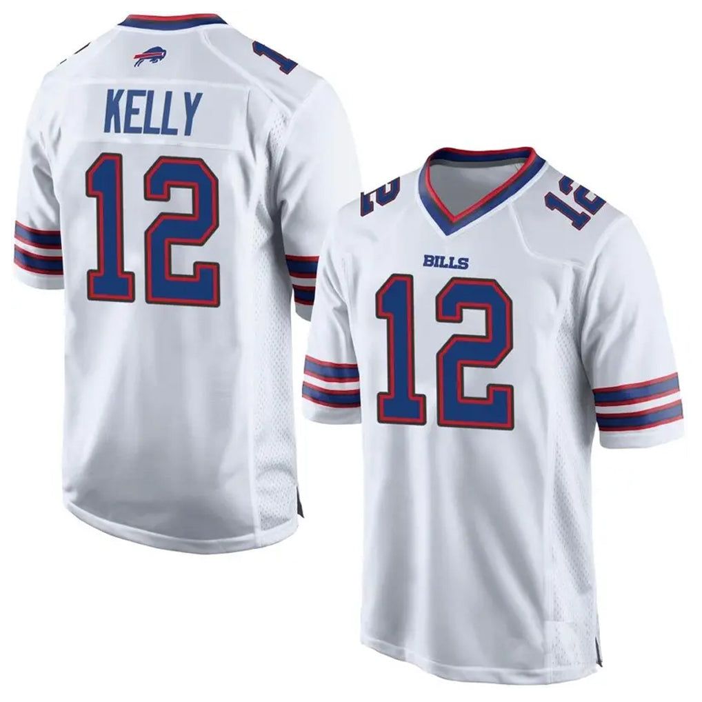 B.Bills #12 Jim Kelly Player White Home Game Football Jerseys football jersey product view 1