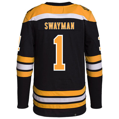 B.Bruins #1 Jeremy Swayman Player Supporters Black Premier Breakaway Home Hockey Jerseys hockey jersey product view 1