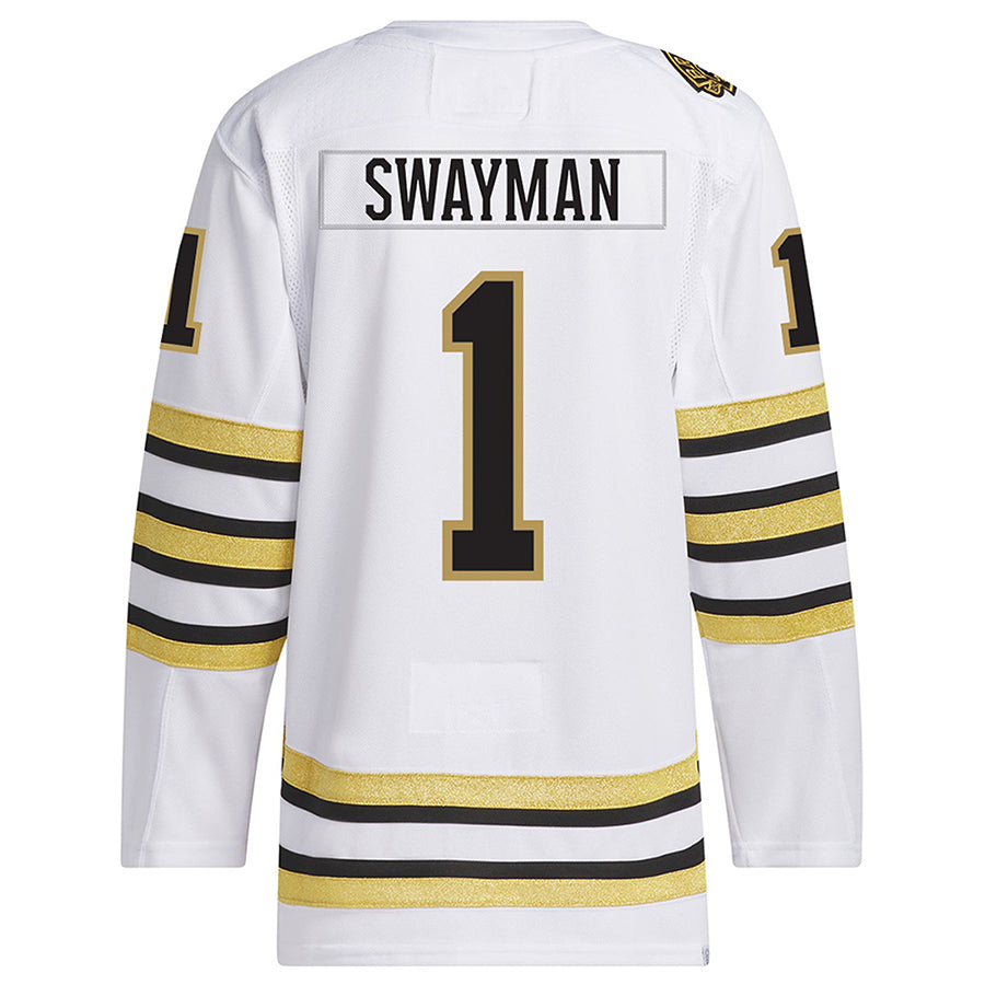 B.Bruins #1 Jeremy Swayman Player Supporters White Hockey Jerseys hockey jersey product view 1