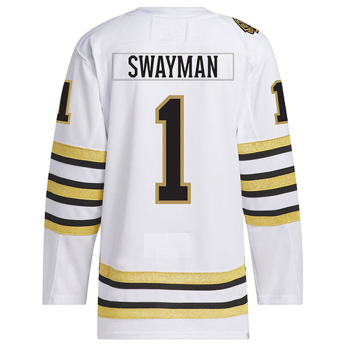B.Bruins #1 Jeremy Swayman Player Supporters White Hockey Jerseys hockey jersey product view 1