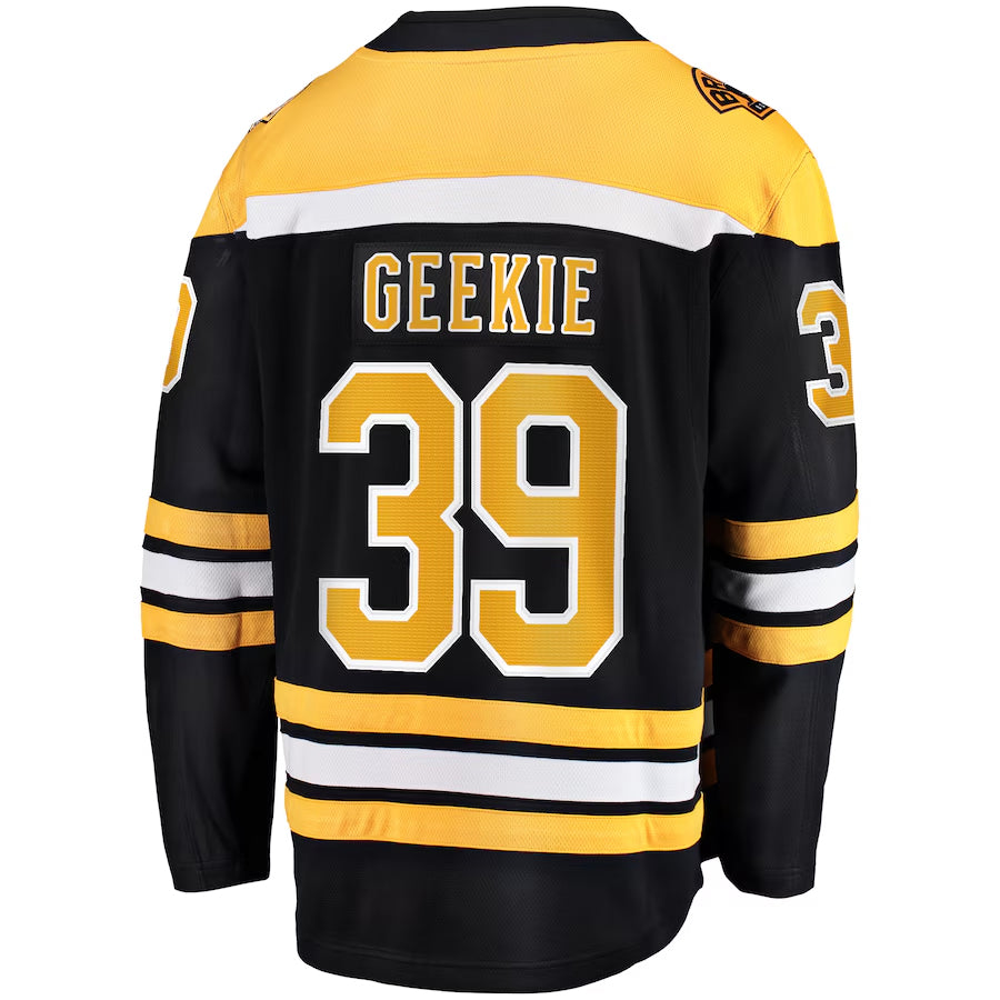B.Bruins #39 Morgan Geekie Player Supporters Home Breakaway Black Hockey Jerseys hockey jersey product view 1