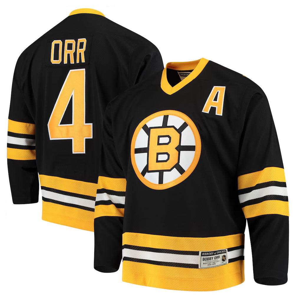 B.Bruins #4 Bobby Orr Player Supporters Breakaway Black Hockey Jerseys hockey jersey product view 1