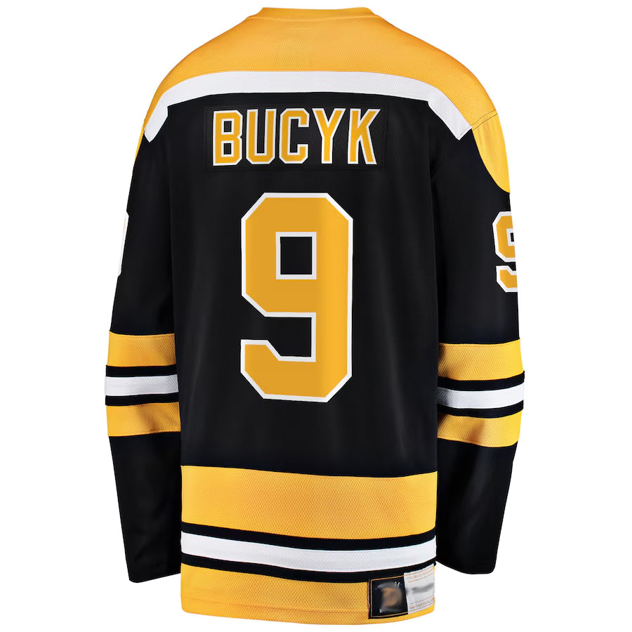 B.Bruins #9 John Bucyk Player Supporters Premier Breakaway Black Hockey Jerseys hockey jersey product view 1