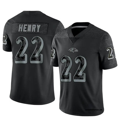 B.Ravens #22 Derrick Henry Player Black REFLECTIVE Limited Football Jerseys football jersey product view 1