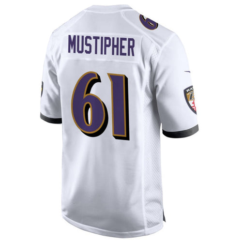 B.Ravens #61 Sam Mustipher Player White Home Game Football Jerseys football jersey product view 1