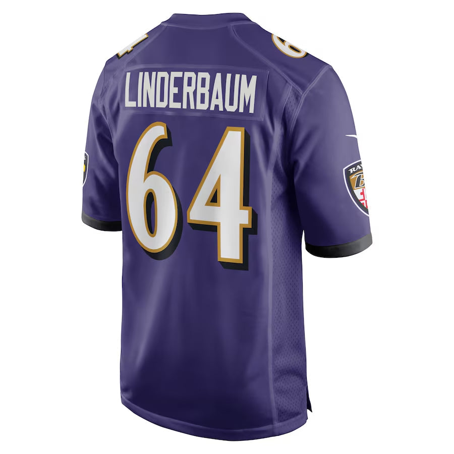 B.Ravens #64 Tyler Linderbaum Player Purple Home Game Football Jerseys football jersey product view 1
