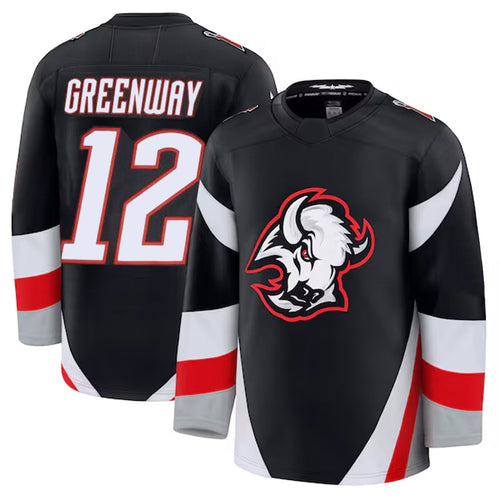 B.Sabres #12 Jordan Greenway Player Supporters Alternate Premium Black Hockey Jerseys hockey jersey product view 1
