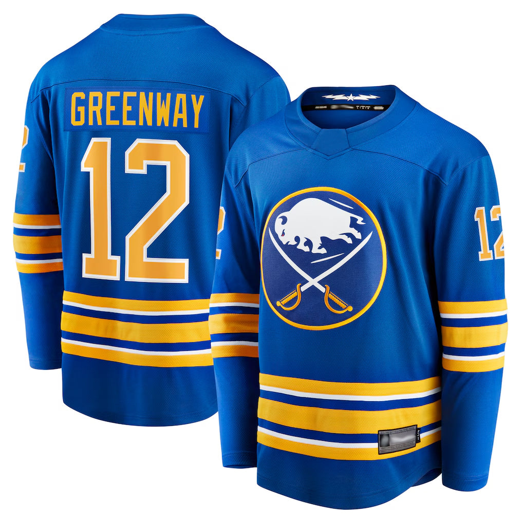 B.Sabres #12 Jordan Greenway Player Supporters Home Breakaway Royal Hockey Jerseys hockey jersey product view 1